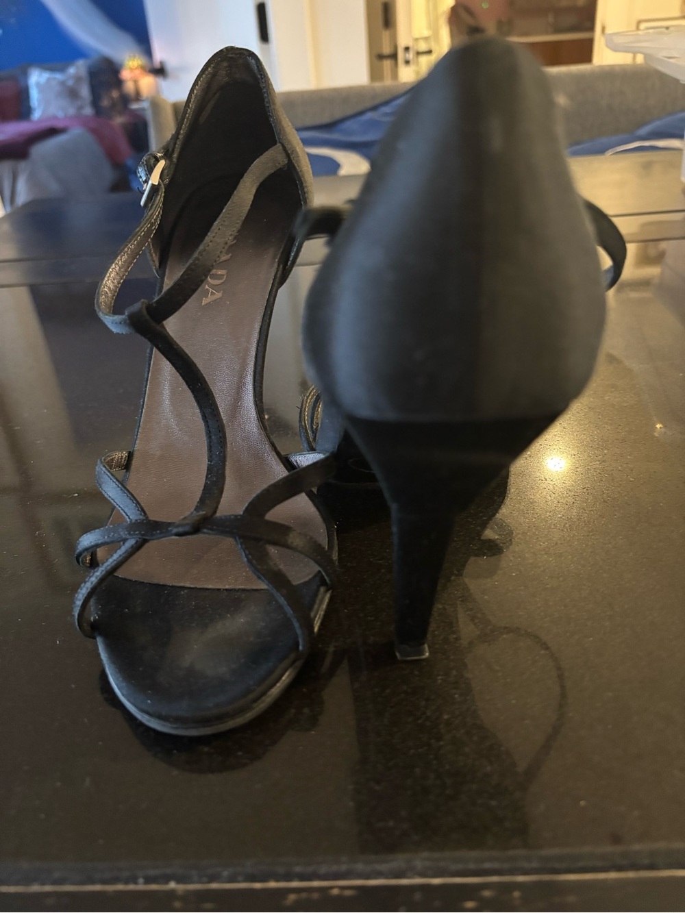 Prada Black Strappy Leather Heels with Buckle - Picture 4 of 4